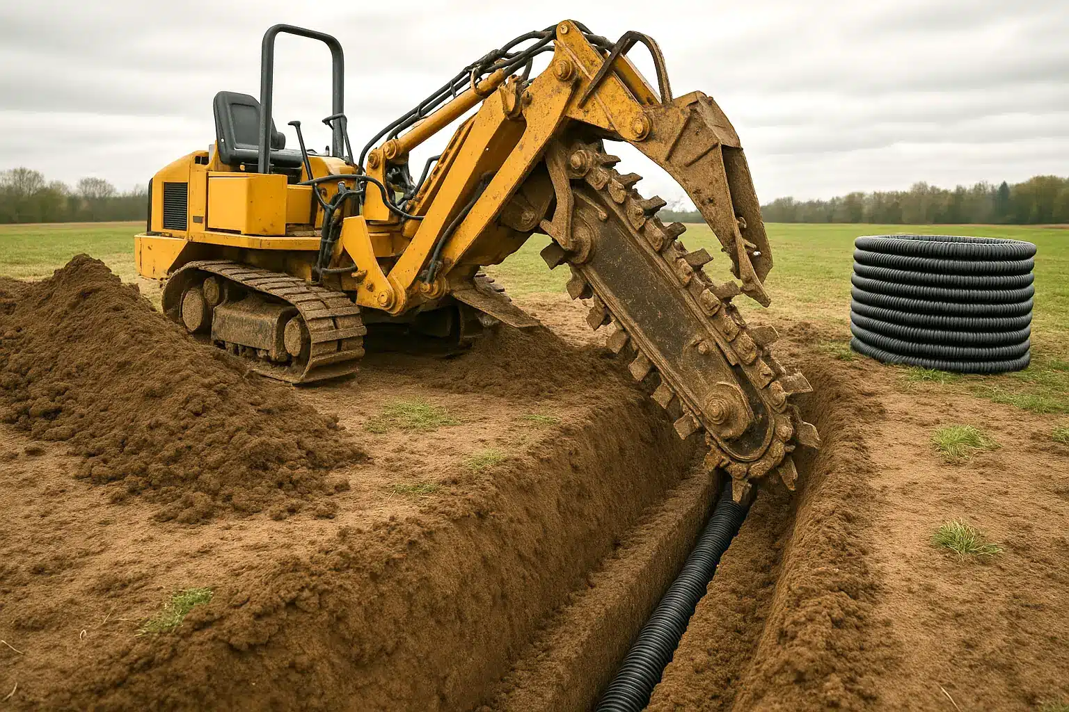 Drainageverlegung mit Grabenfräcsen